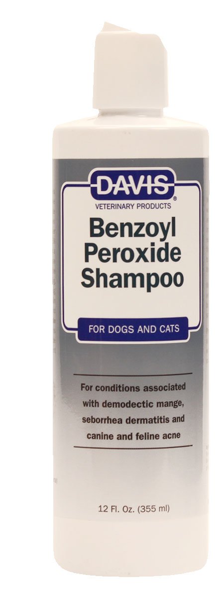 Davis Benzoyl Peroxide Medicated Dog & Cat Shampoo, 12 oz. – Dermatitis and Demodectic Mange, White (DM150 12)