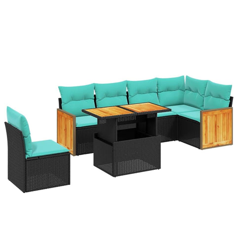 vidaXL Patio Sofa Set with Cushions 7 Piece, Outdoor Conversation Set, Sectional Sofa for Balcony Garden, Modern Style, Black Poly Rattan
