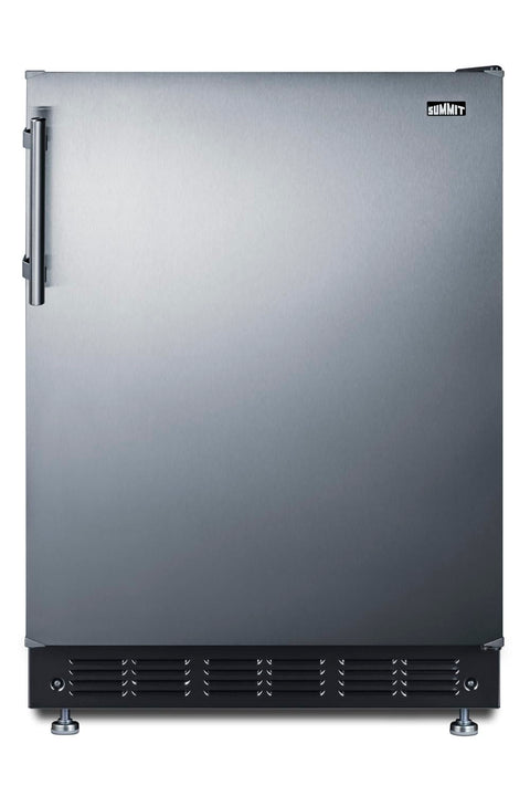 Summit FF6BK2SSRS 24” Wide Adjustable Under Counter Refrigerator 5.5 cu.ft. Made in Europe with Automatic Defrost Operation, Reversible Stainless-Steel Door, Deluxe black interior (Right Hand Door)