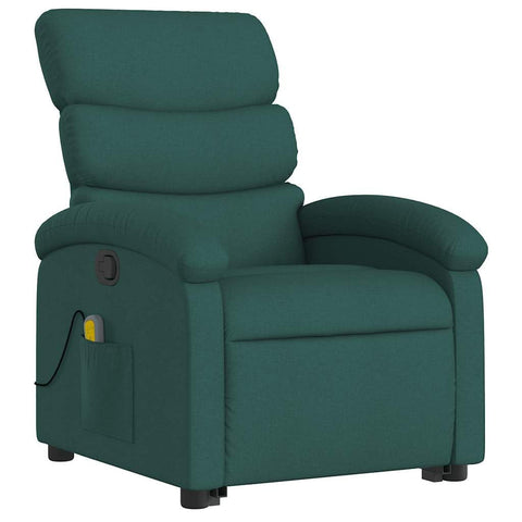 vidaXL Stand-Up Power Lift Recliner Chair - Elderly Assist, Manual Recline, Massage, Dark Green Fabric, Durable Frame for Living Room