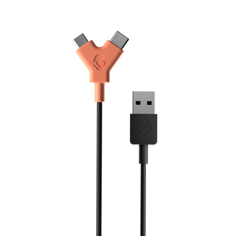 Skullcandy Line Duo USB Charger Cable, 12W USB A to Micro USB/USB C Dual Charger Cable for Samsung/Android Phones, Speakers, Headphones and Bluetooth Devices, 2ft - Black/Orange