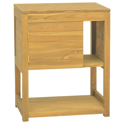vidaXL Solid Teak Wood Bathroom Cabinet with Storage Shelves and Single Door, Easy to Assemble, Brown Retro-Style Furniture for Organized Toiletries