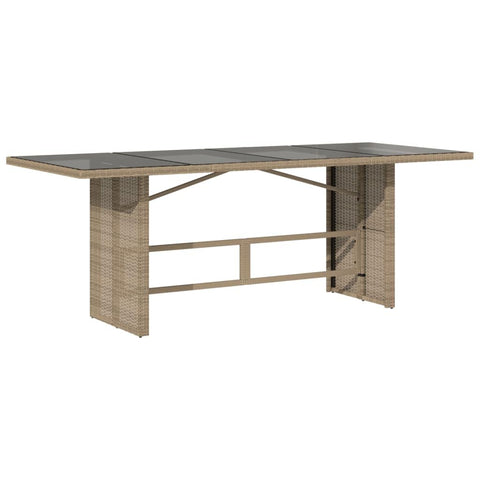 vidaXL Beige Rattan Patio Table - Glass top/Outdoor Garden Furniture - 74.8"x31.5"x29.5" | uv-Resistant