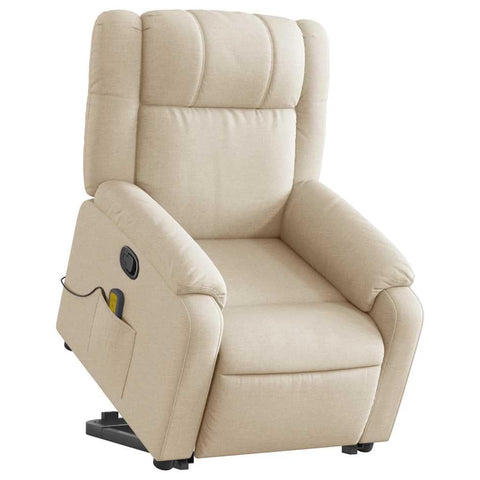 vidaXL Electric Power Lift Recliner Chair with Stand-Up Assistance - Cream Fabric Manual Massage Armchair for Living Room Comfort