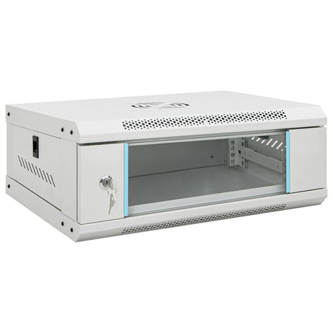 vidaXL 4U Wall Mounted Network Cabinet, Data Rack with Locking Glass Door, Network Storage Cabinet, Network Equipment, Server Rack Cabinet, 19" IP20