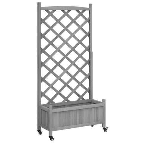vidaXL Planter with Trellis and Wheels Grey Solid Fir Wood