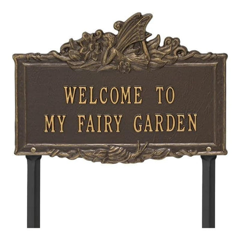 Whitehall Garden Plaque Collection 10417 Welcome to My Fairy Garden Lawn Plaque in Bronze and Gold