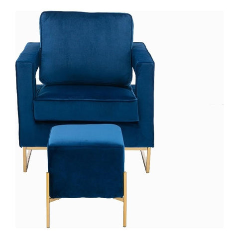 Larenta Upholstered Chair and Footrest Navy Blue