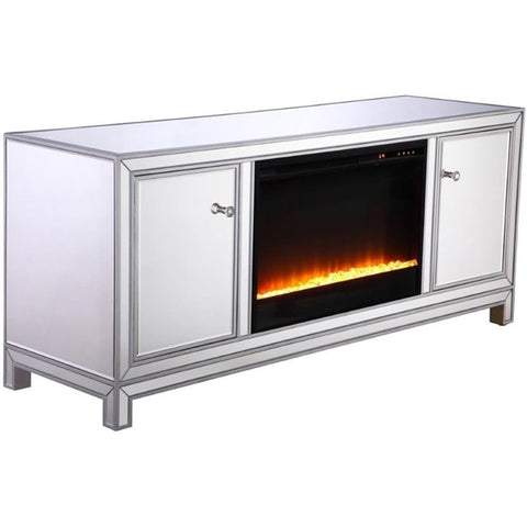 Elegant Decor Modern 60" Mirrored Crystal Fireplace TV Stand in Antique Silver