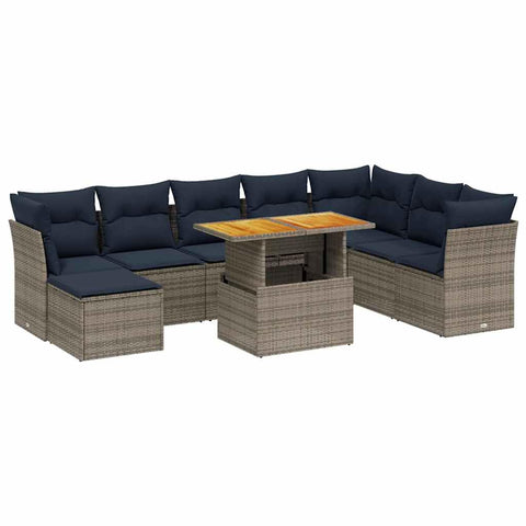 vidaXL Patio Sofa Set with Cushions 9 Piece, Outdoor Sectional Sofa Couch, Patio Conversation Set for Garden Backyard, Modern Style, Gray Poly Rattan