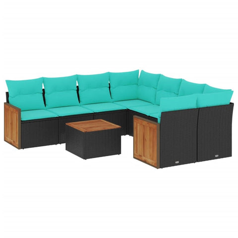 vidaXL Patio Sofa Set with Cushions 9 Piece, Outdoor Conversation Set with Storage, Patio Furniture Set, Modern Style, Black Poly Rattan