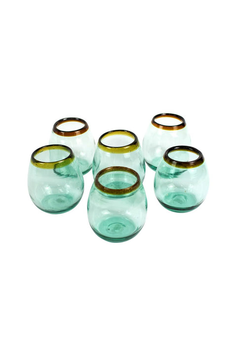 Stemless Wine Glass with Amber Rim Set of 6
