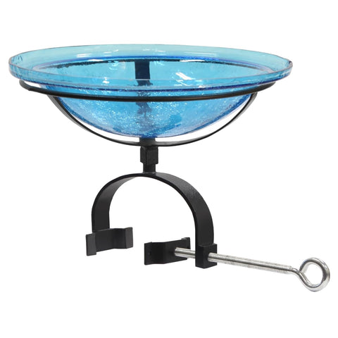 Achla Designs 12" Teal Crackle Glass Birdbath with Over Rail Bracket