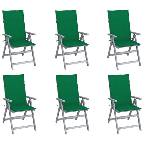 vidaXL Retro Garden Reclining Chairs Set of 6 with Cushions, Solid Acacia Wood, Weather-Resistant Patio Furniture for Outdoor Dining and Relaxation