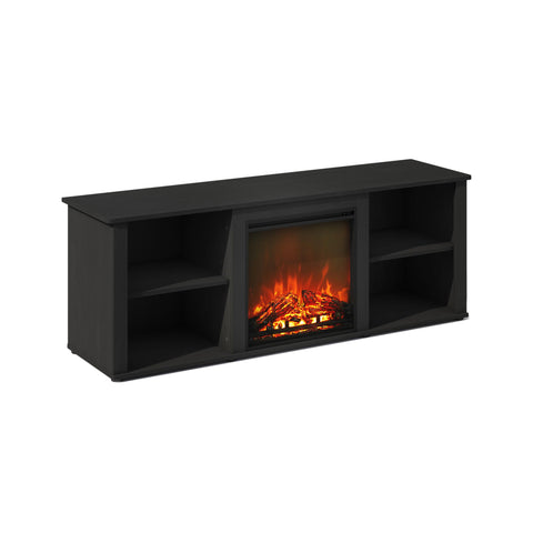 Furinno Jensen Fireplace TV Stand, NO Heat Decorative Electric Fireplace TV Stand for TV up to 60 Inch, with Open Storage, for Living Room, Americano
