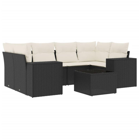 vidaXL 7 Piece Modular Garden Sofa Set with Cushions Black & Cream Outdoor Seating | Weather Resistant Comfortable Design Modern Furniture Patio Lounge Pe Rattan Sectional for Conversation Balcony