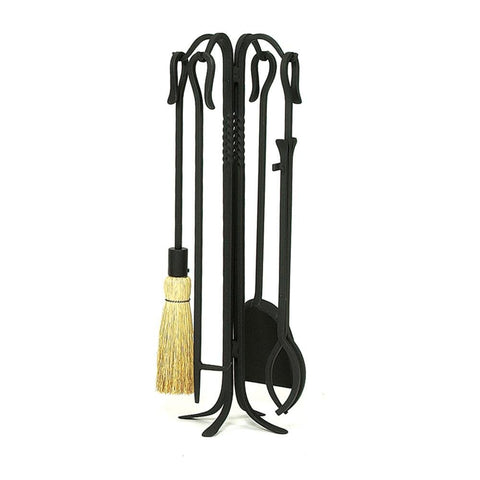 Minuteman International 4 Piece Shepherd's Hook III Wrought Iron Fireplace Tool Set Size: 26.5" H