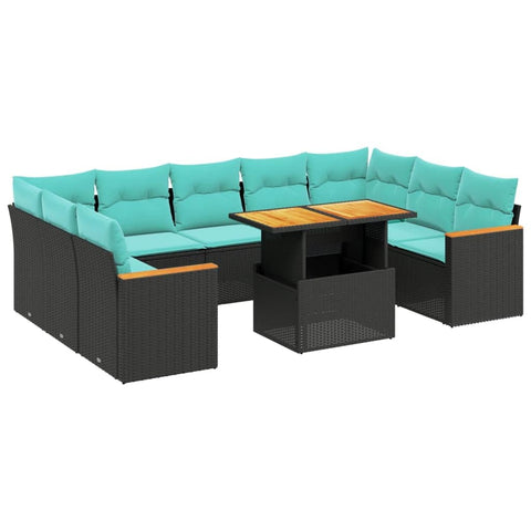 vidaXL Patio Sofa Set with Cushions 11 Piece, Outdoor Sectional Sofa Couch, Patio Conversation Set for Garden Backyard, Black Poly Rattan
