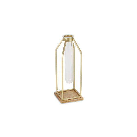 Cheung's Gold Tall Metal Stand with Glass Tube Jar Holder