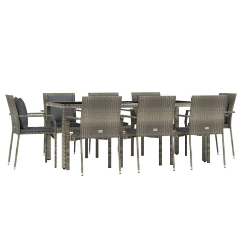 vidaXL Patio Dining Set 9 Piece, Patio Conversation Set with Cushions, Outdoor Furniture Set for Garden Backyard Poolside, Gray Poly Rattan