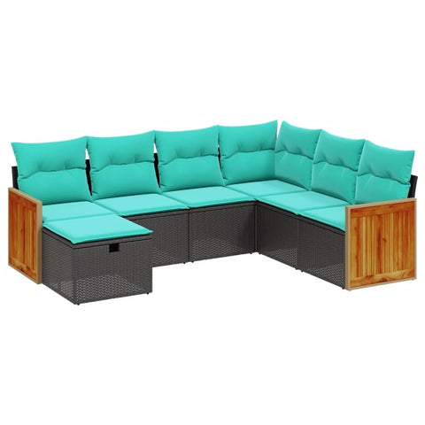 vidaXL 7-Piece Patio Sofa Set with Cushions Black Poly Rattan Modular Outdoor Furniture for Garden/Patio/Deck
