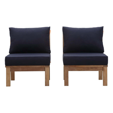Modway EEI-1821-NAT-NAV-SET Marina Premium Grade A Teak Wood Outdoor Patio Armless Chairs-Set of 2, Natural Navy