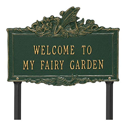 Welcome to My Fairy Garden Lawn Plaque - Green/Gold