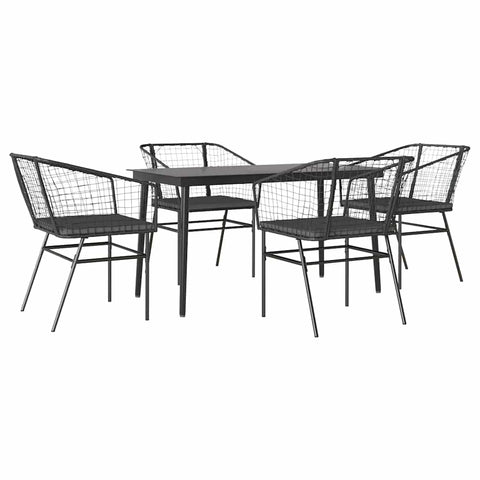 vidaXL Garden Dining Set Black Poly Rattan Medium Removable Covers