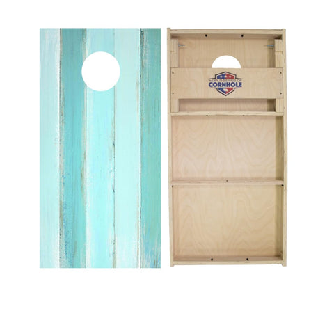 Skip's Garage Coastal Wood Plank Cornhole Boards - WSOC Runway Series - Includes (2) Boards (NO Bags) + (1) Carry Case, (2) Hole Lights & (2) Edge Lights