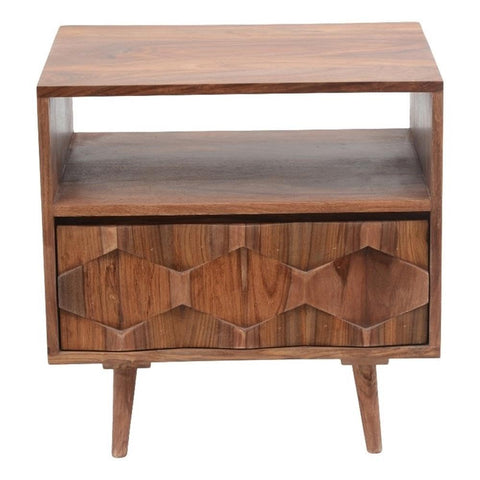 Moe's Home Collection Mid-Century Sheesham Wood O2 Nightstand with Drawer, Natural