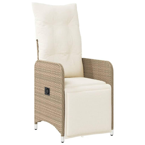 vidaXL Beige Reclining Garden Chair with Cushions Adjustable Poly Rattan Outdoor Seating Powder Coated Steel Frame UV Resistant Ideal for Patios and Balconies Perfect Relaxation Recliner Patio