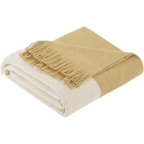 Oakestry Stockholm Luxury Color Blocked Design Throw Blanket with Fringed Edges Faux Cashmere Soft Cozy Fuzzy Plush Warm for Couch Sofa Bed 50" x 60" Inches Yellow