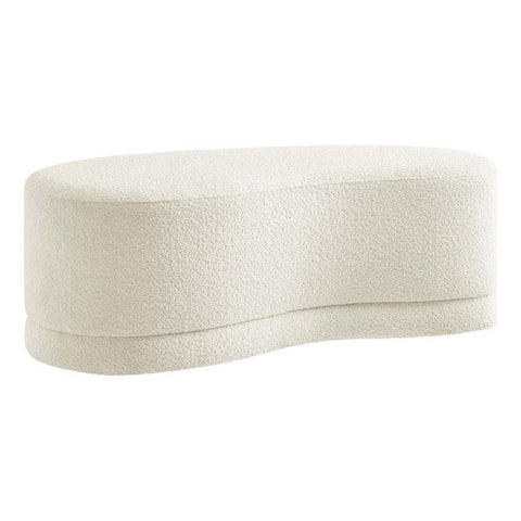 Modway Nimbus 48 Inch Curved Ottoman Bench in Cream - Soft Fabric Chenille Ottoman - Versatile Bedroom Bench - Bouclé Footstool - Upholstered Coffee Table - Bedroom and Living Room Furniture