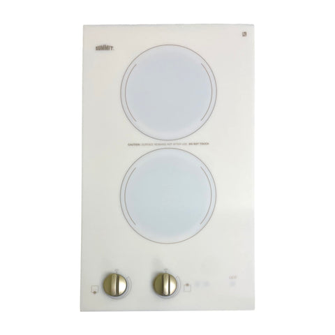 Summit 12" 2 Burner Electric Cooktop. 220-240 Volt Radiant Cooktop, ADA Compliant, White- CR2220WHE
