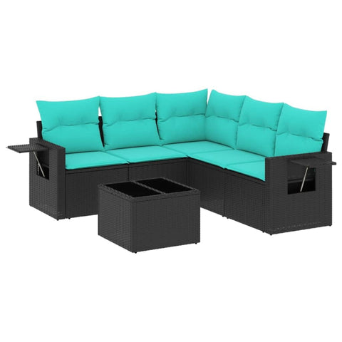 vidaXL Patio Sofa Set with Cushions 6 Piece, Outdoor Conversation Set, Sectional Sofa for Balcony Garden, Modern Style, Black Poly Rattan