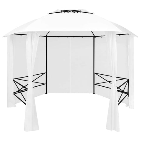 vidaXL Canopy, Patio Pavilion with Curtains, Outdoor Hexagonal Gazebo with Steel Frame, Party Tent Sun Shelter for Garden Backyard Beach