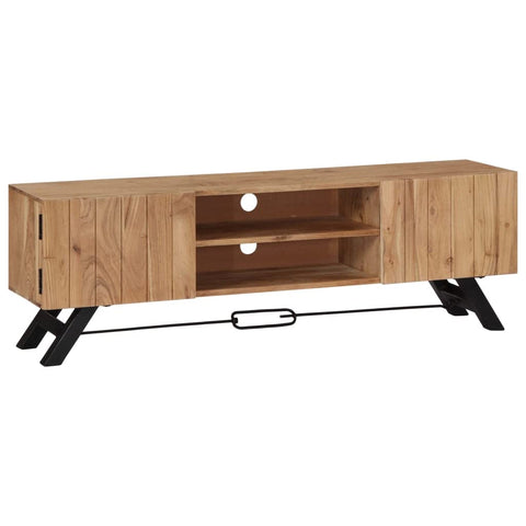 vidaXL TV Stand, Solid Acacia Wood TV Cabinet with Doors, Handcrafted ic Wood TV Stand with Compartments, Polished and Lacquered Multimedia Stand