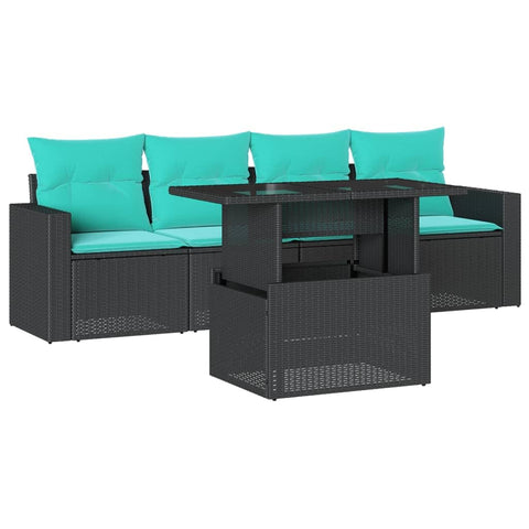 vidaXL 5 Piece Garden Sofa Set with Cushions Black Poly Rattan