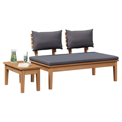 vidaXL Garden Bench 2 pcs Grey and Brown Solid Teak wood, Outdoor Dining Set, Rectangular, Modern Garden Furniture, Stylish Patio Seating, Durable Teak Setup