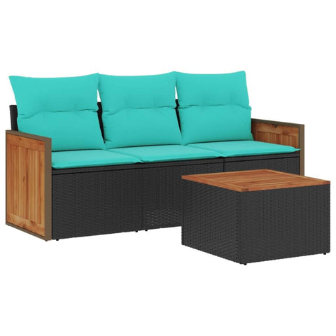 vidaXL 4 Piece Garden Sofa Set with Cushions Black Poly Rattan