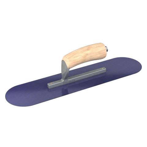 Bon Blue Steel Pool Trowel - 16" x 4.5" | Short Shank Round-End Concrete and Plaster Trowel with Camel Back Wood Handle | Professional Finishing Tool for Pools and Curved Surfaces