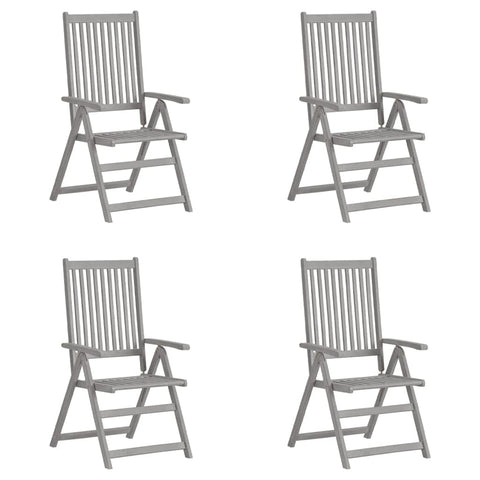 vidaXL Outdoor Recliner Chairs 4 Pcs, Patio Reclining Chair with Armrest, Recliner Patio Lounge Chair for Garden Outdoor, Retro, Gray Solid Wood Acacia