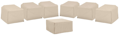 7Pc Outdoor Sectional Furniture Cover Set Tan - 6 Chairs & 1 Square Table/Ottoman