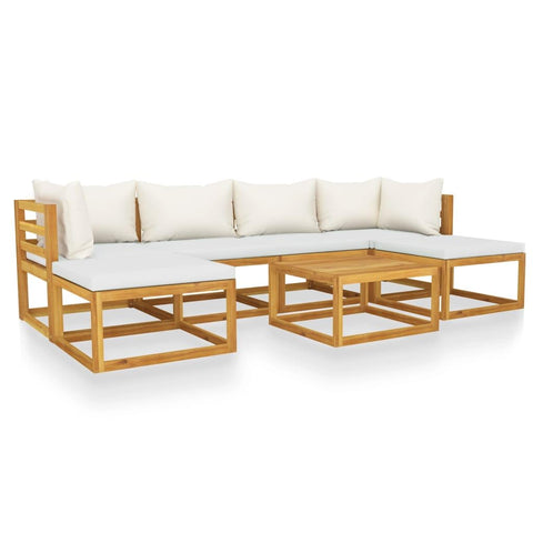 vidaXL Solid Acacia Wood Patio Lounge Set with Cushion 7 Pieces Garden Outdoor Balcony Backyard Terrace Furniture Seating Modular Sofa Cream