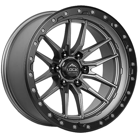 Lock Offroad Krawler 20x9 6x139.7 0et 106.2 Matte Gray W/Matte Black Ring