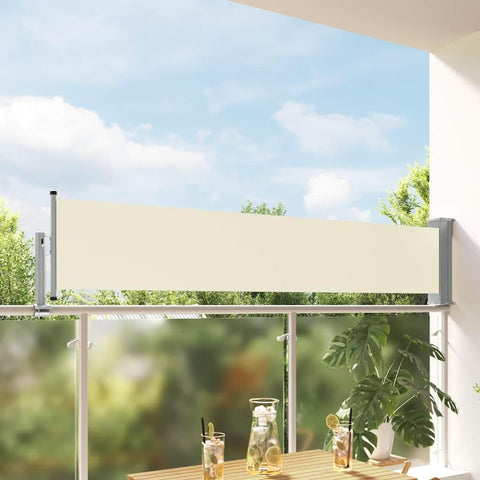 Oakestry Premium Retractable Patio Side Awning Cream Outdoor Privacy Blind UV Resistant Polyester Fabric Automatic Roll Back Sun Shelter Divider for Balcony Garden Terrace