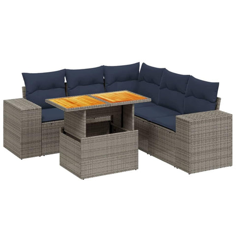 vidaXL Patio Sofa Set with Cushions 6 Piece, Outdoor Sectional Sofa Couch, Patio Conversation Set for Garden Backyard, Gray Poly Rattan