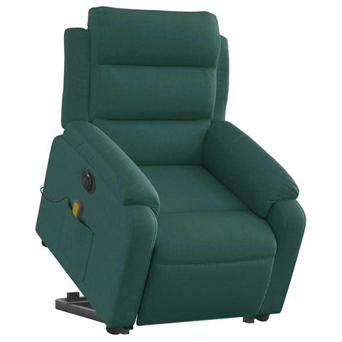 vidaXL Electric Massage Recliner Chair - Dark Green Fabric Armchair with Power Lift & Recline, Vibration Massage, Side Pocket for Living Room, Home Study