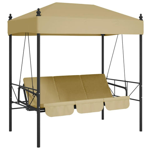 vidaXL Patio Swing Bench with Canopy â€“ Outdoor Garden Furniture, 2-in-1 Chair/Bed, Sand Color, Powder-Coated Steel Frame, Cushioned Seat