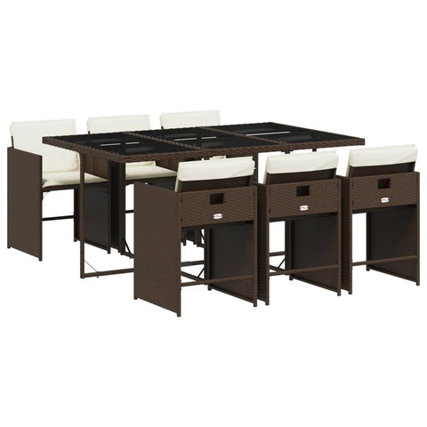 vidaXL Garden Dining Set 7 Pieces with Cushions in Polyrattan Brown